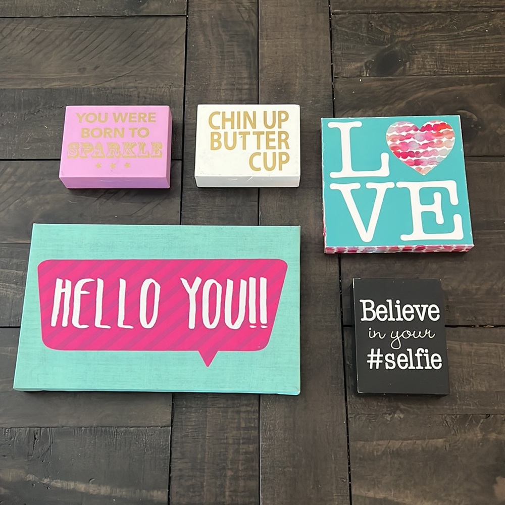Girls decorative wall and shelf motivational decor. Sparkle, love, believe, etc